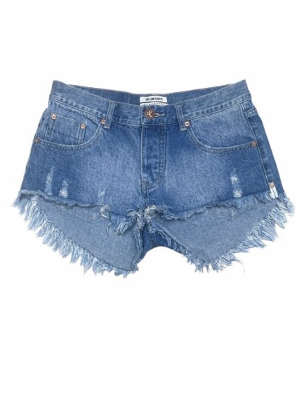 ONE TEASPOON Bonatas Button-Fly Raw Hem Jean Shorts - Size 27